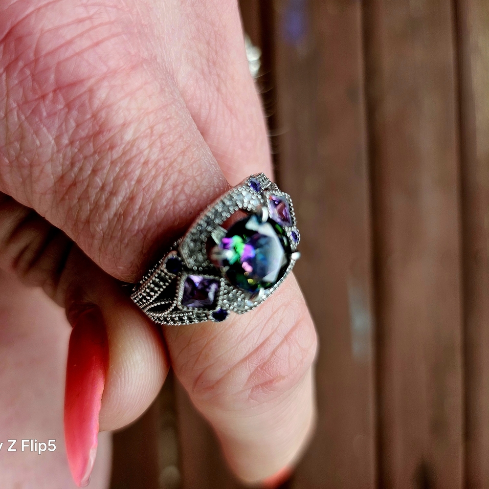 Elegant Sterling Silver 925 and Purple Women's Ring - Picture 5 of 6